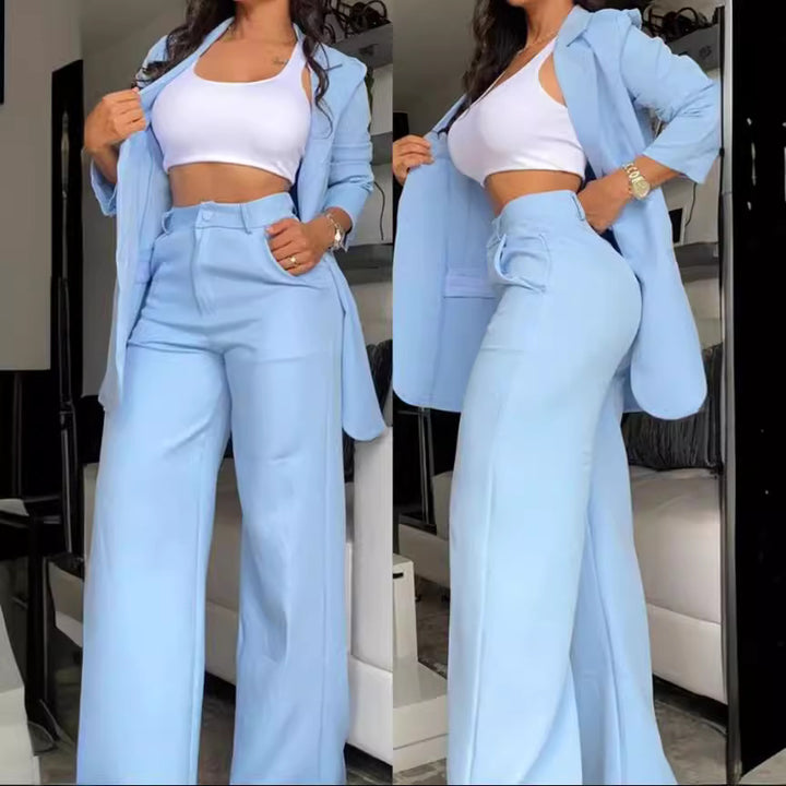 Damen elegantes Blazer- und Hosen-Set mit weitem Schnitt Drune