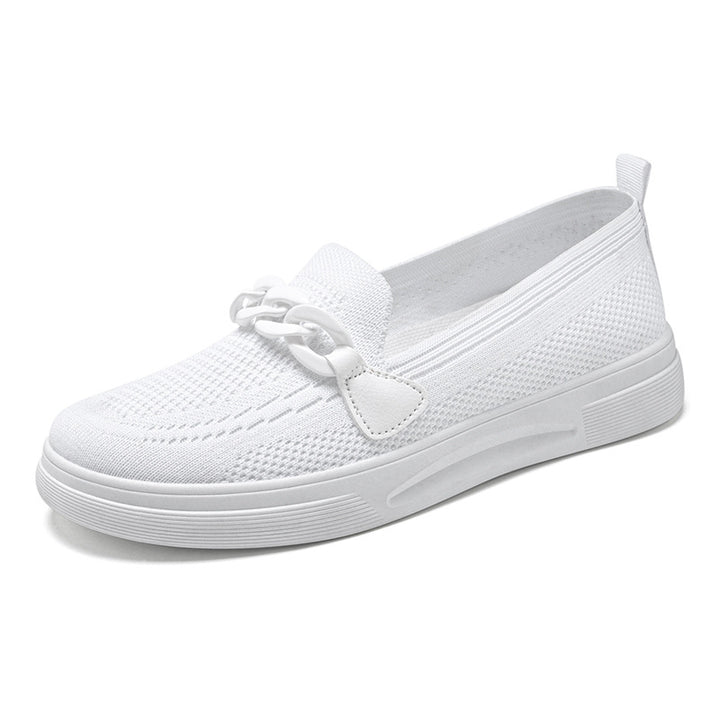 Damen nan komfortabler Strick-Slip-On Loafer mit elastischem Einstieg, dekorativer Kettenapplikation und stoßdämpfender EVA-Leichtsohle Drune