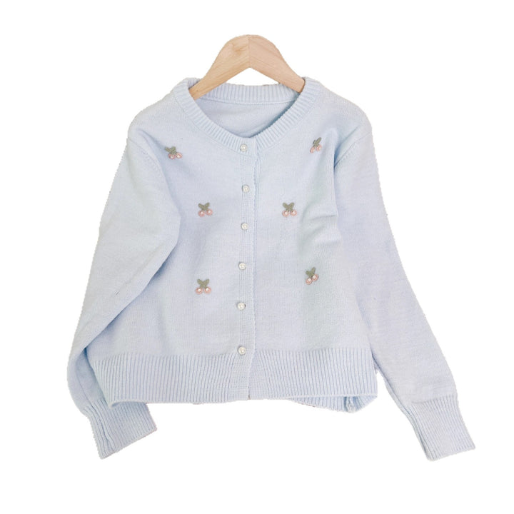 Damen feiner Strickcardigan mit verspielter Blumenstickerei Drune