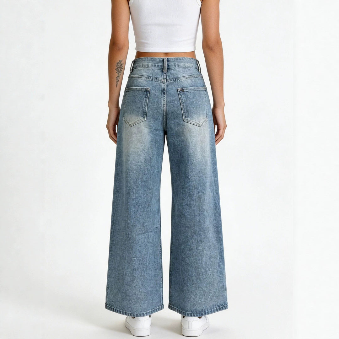 Damen nan hochgeschnittene Palazzo-Jeans mit extra weitem Bein und taillierendem Schnitt Drune