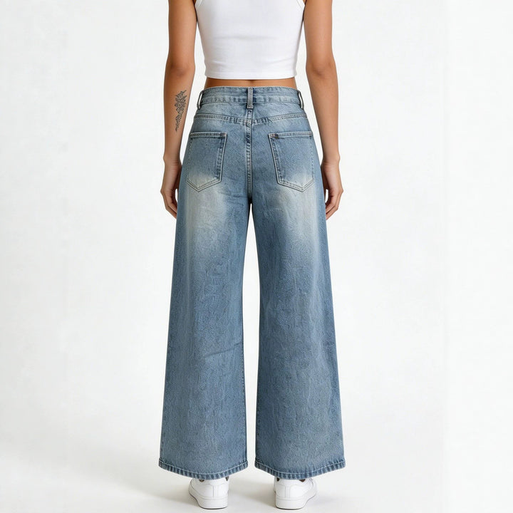 Damen nan hochgeschnittene Palazzo-Jeans mit extra weitem Bein und taillierendem Schnitt Drune