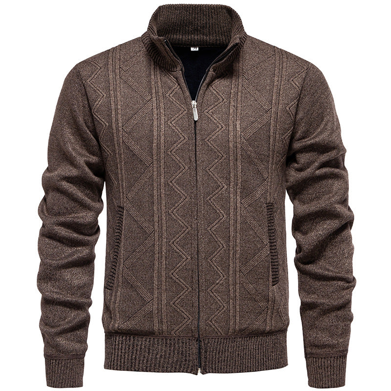 Herren Strickjacke mit Zopfmuster und hohem Stehkragen Drune