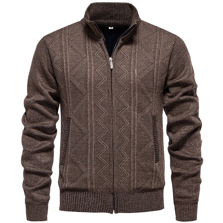 Herren Strickjacke mit Zopfmuster und hohem Stehkragen Drune