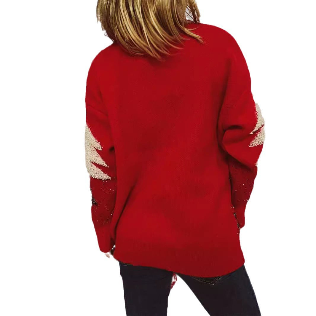 Damen festlicher Pullover mit weihnachtlichem Motiv und Glitzerapplikationen Drune