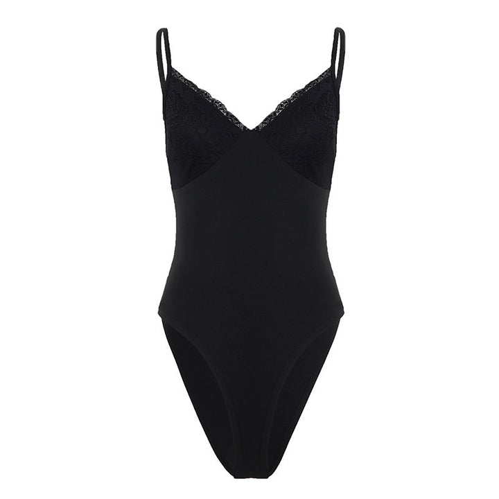Damen eleganter Spitzen-Bodysuit mit feinen Trägern Drune