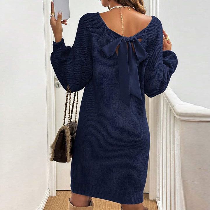 Damen Strickkleid mit raffiniertem Rückenausschnitt und Schleifendetail Drune
