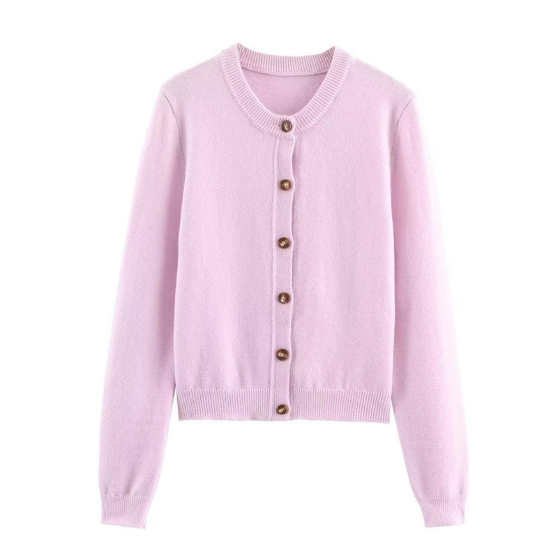 Damen Elegante Strickjacke mit Knopfverschluss und Rundhalsausschnitt Drune