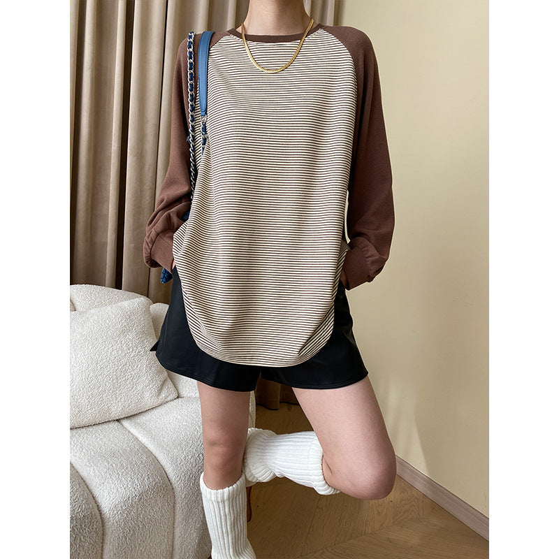 Damen lässiger Raglan-Pullover mit gestreiftem Design und eleganten Details Drune