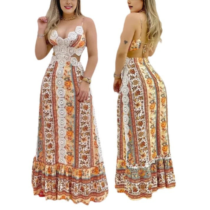 Damen Maxikleid mit anatomischem Schnitt und filigranem Häkelmuster Drune