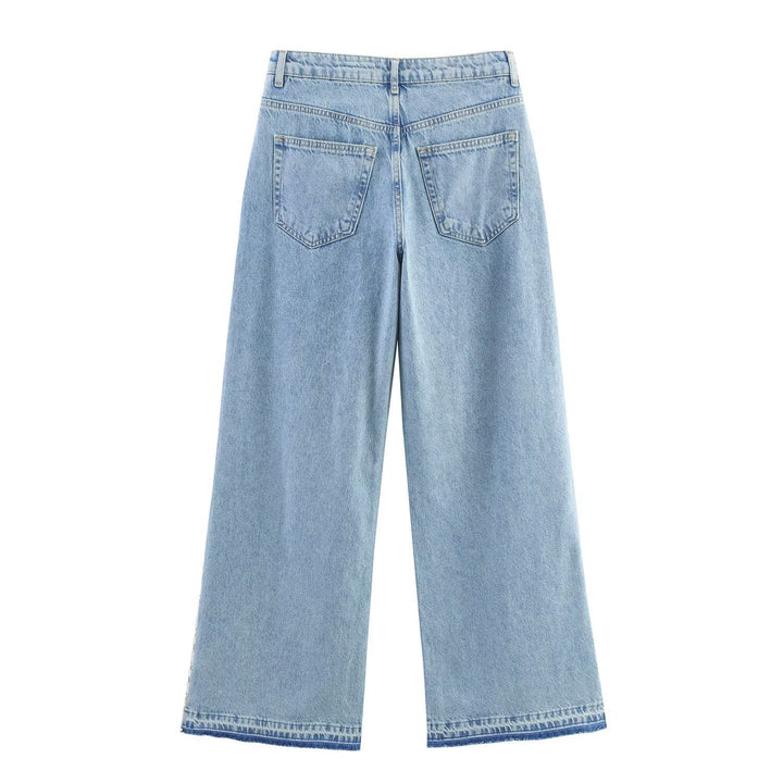 Damen weite Jeans mit floralen Spitzenapplikationen Drune