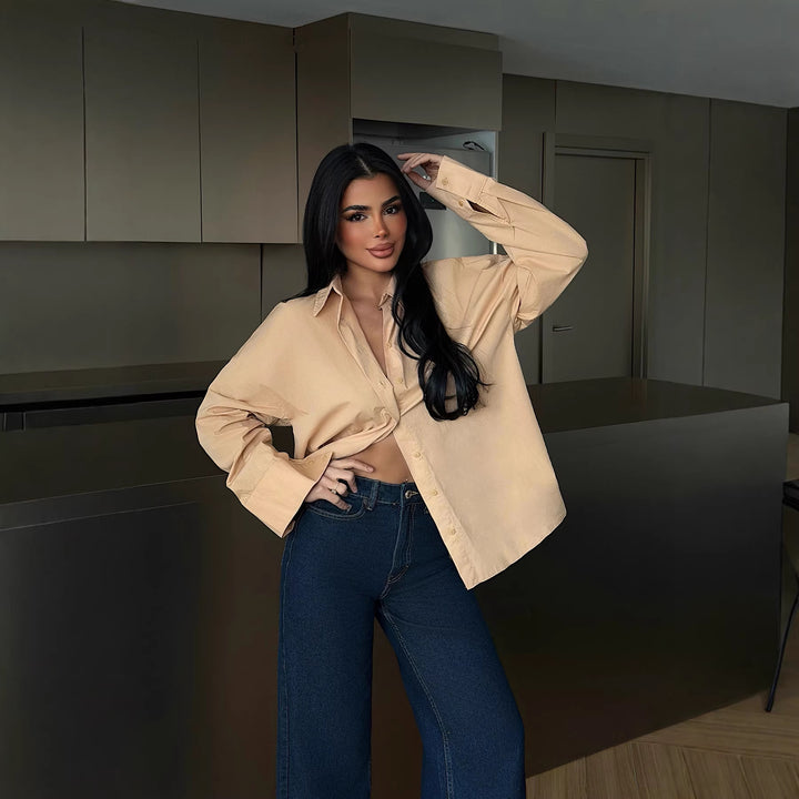 Damen elegant geschnittene Bluse mit Knopfleiste Drune