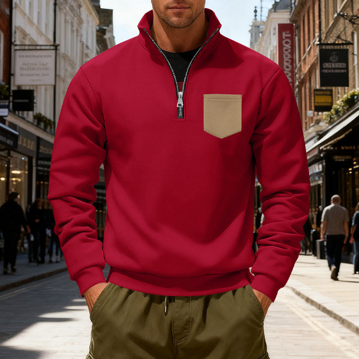 Herren modischer Sweatshirt mit halbem Reißverschluss und aufgesetzter Tasche Drune