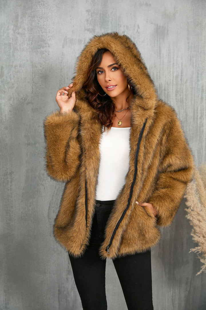 Drune | Kapuzenjacke - Plüsch Kunstfell - Lässiger Chic - Winteressenziell