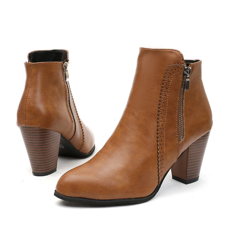 Damen elegante Stiefeletten mit modischem Reißverschluss und hochwertiger Sohle Drune