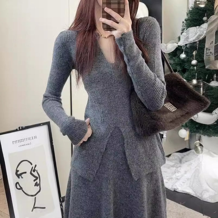 Damen Strickkleid mit elegantem Schlitz und strukturiertem Design Drune