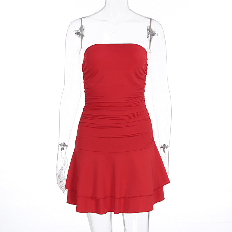 Damen figurbetontes Neckholderkleid mit steigendem Saum Drune