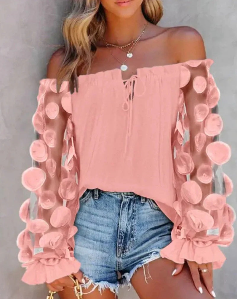 Damen Off-Shoulder Bluse mit dekorativen Puffärmeln Drune
