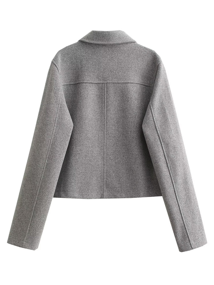 Damen modische Kurzjacke mit praktischen Taschen und goldenen Knöpfen Drune