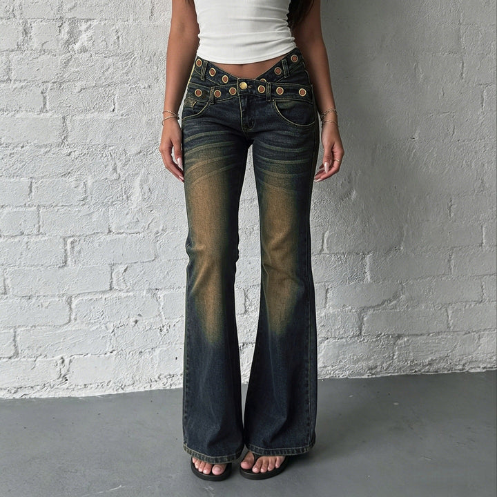 Damen Jeans mit weitem Schnitt und eleganten Gürtelschlaufen Drune