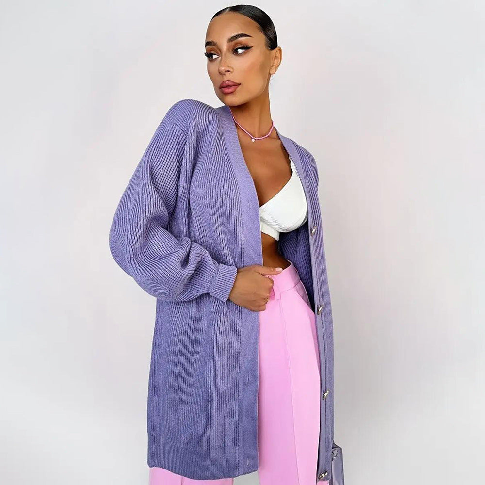 Damen Strickjacke mit Puffärmeln und Knopfdétails Drune