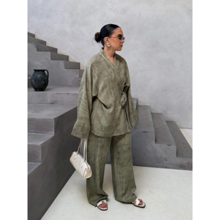 Damen elegantes und komfortables Zweiteiliges Set mit lässigem Kimono-Oberteil Drune
