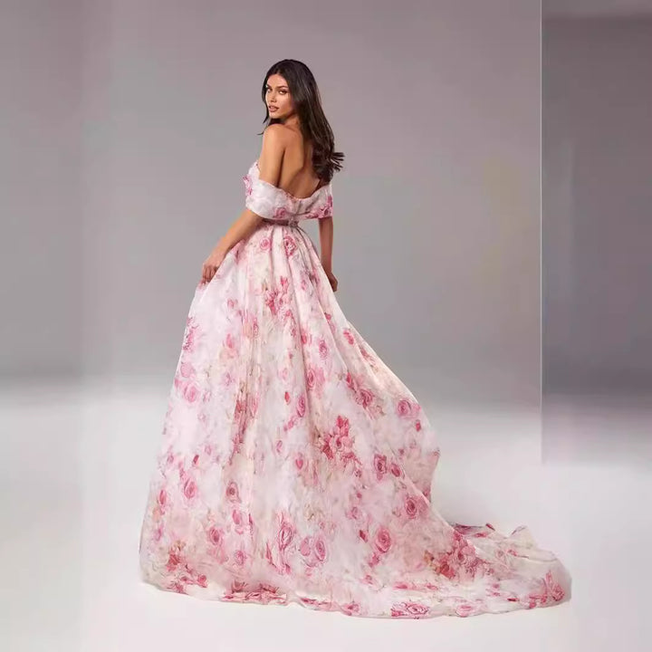Damen Maxikleid mit schulterfreiem Design und floralen Mustern Drune