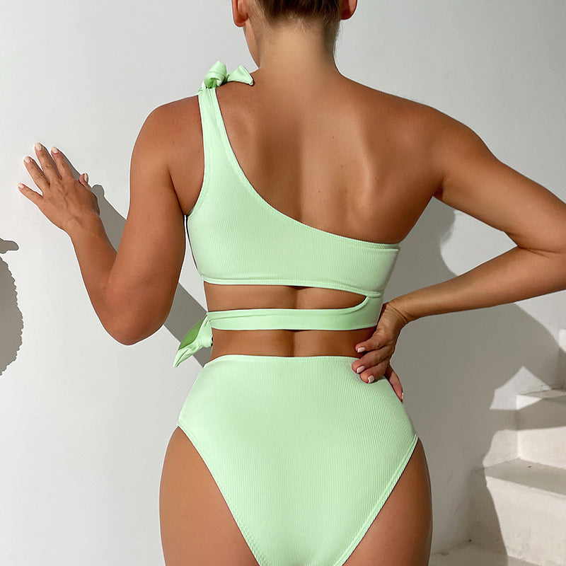 Damen Cut-Out Bikini-Set mit asymmetrischem Oberteil und modischen Bindebändern Drune