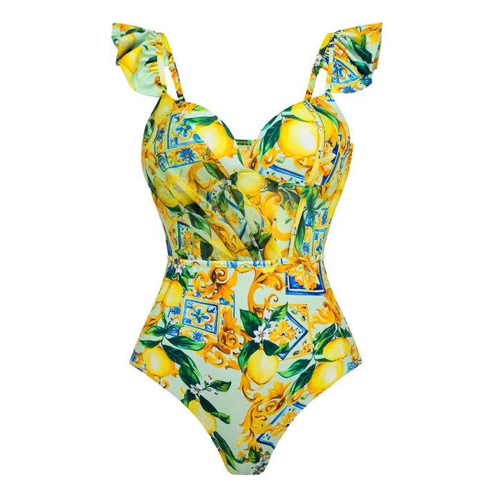 Damen Schwimmanzug mit floralem Design und V-Ausschnitt Drune