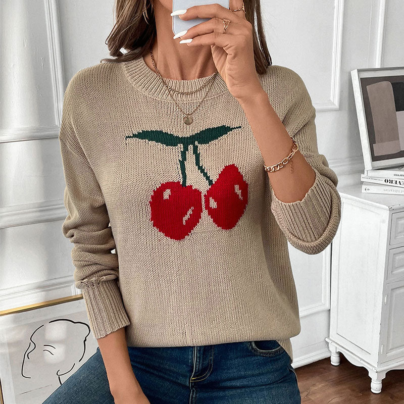 Damen Strickpullover mit fruchtigem Design und lässigem Schnitt Drune
