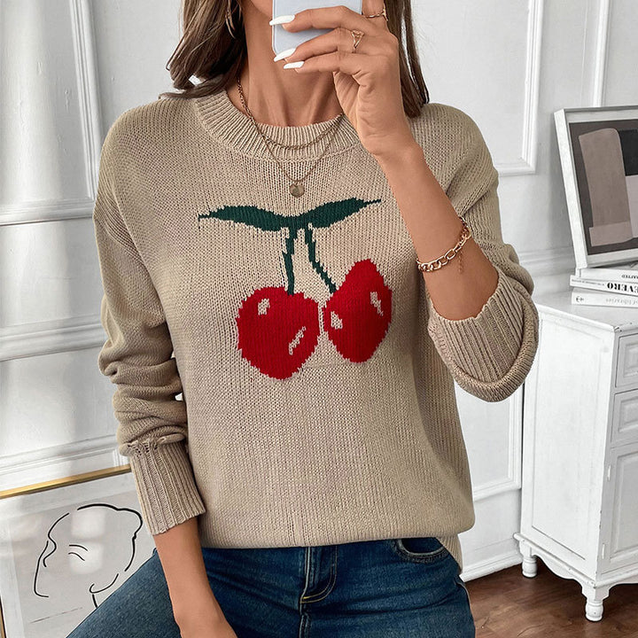 Damen Strickpullover mit fruchtigem Design und lässigem Schnitt Drune