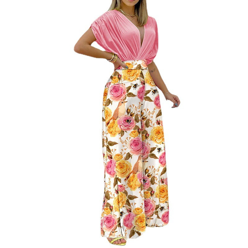 Damen Jumpsuit mit tiefem V-Ausschnitt und weitem Bein Drune