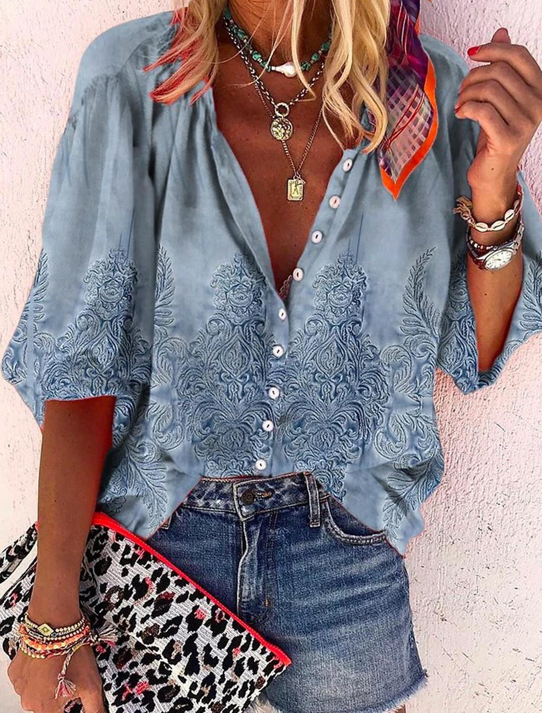 Drune | Spitzenbestickte Boho Langarm Tunika Bluse
