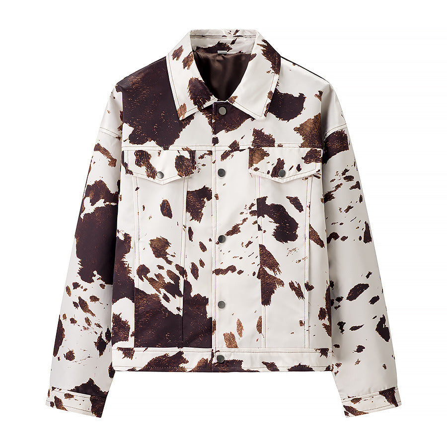 Damen lässige Jeansjacke im modernen Cow-Print-Design Drune