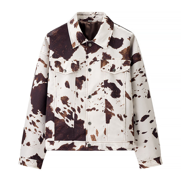 Damen lässige Jeansjacke im modernen Cow-Print-Design Drune
