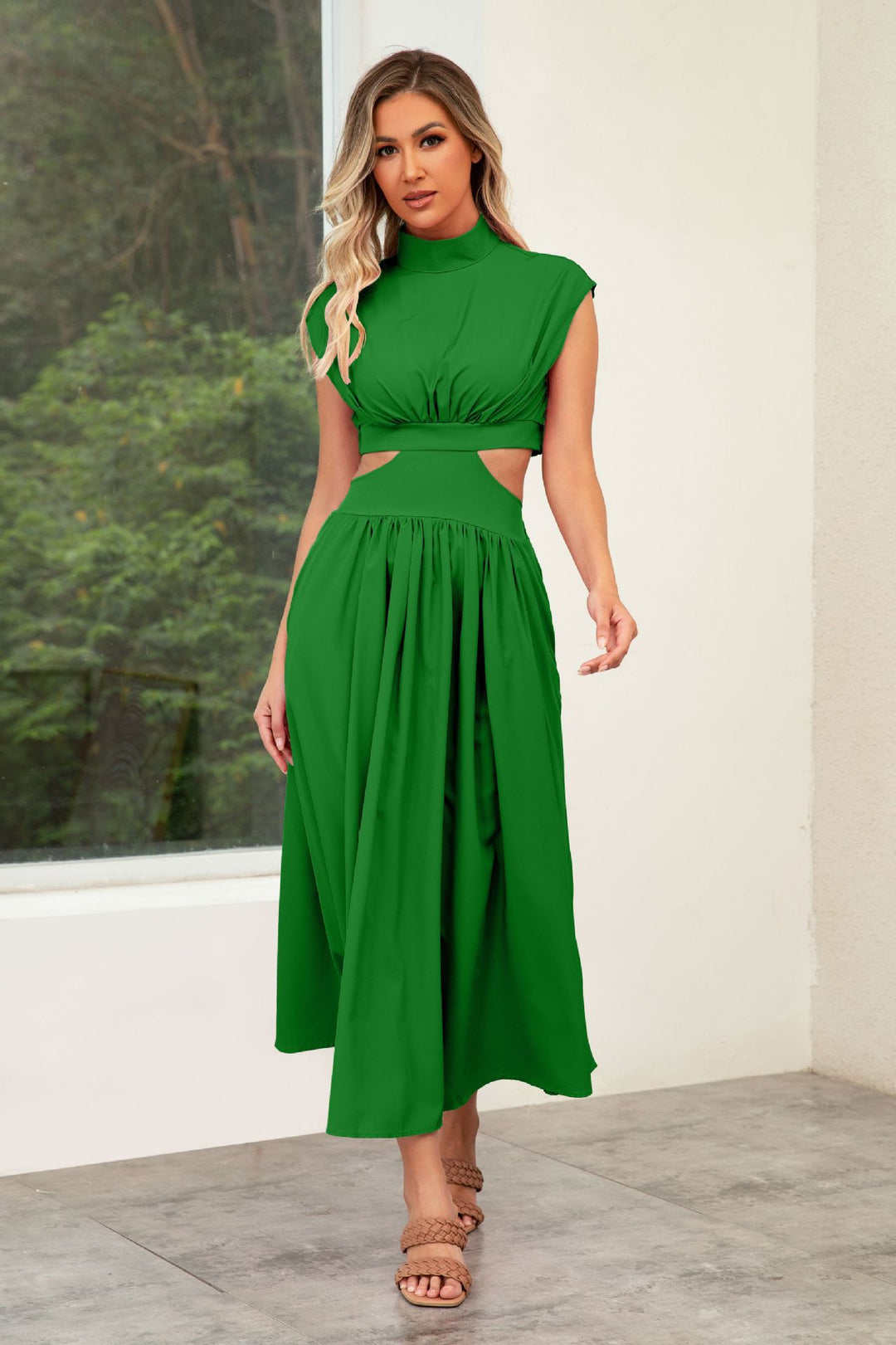 Damen Maxikleid mit Cut-Outs und modernem Stehkragen Drune