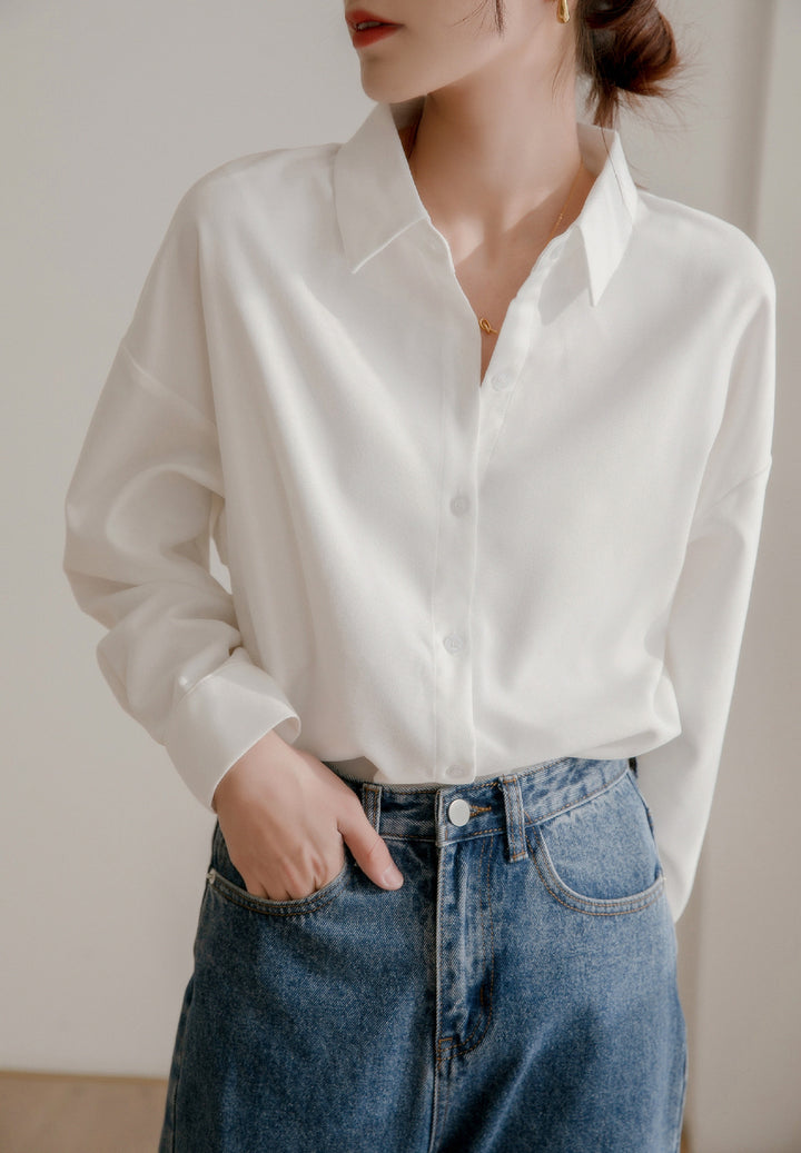 Damen Oversized Bluse mit elegantem Kragen und lässigem Schnitt Drune