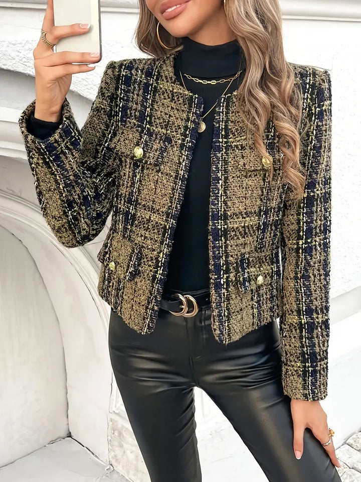 Damen Tweed-Blazerjacke mit goldenen Knöpfen Drune