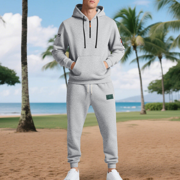 Herren nan Half-Zip Kapuzenpullover und tapered Jogginghose Set mit Kängurutasche, Reißverschlussdetails und elastischem Tunnelzugbund Drune