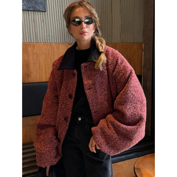Damen Oversize Strickjacke mit hohem Kragen und Knopfdetails Drune