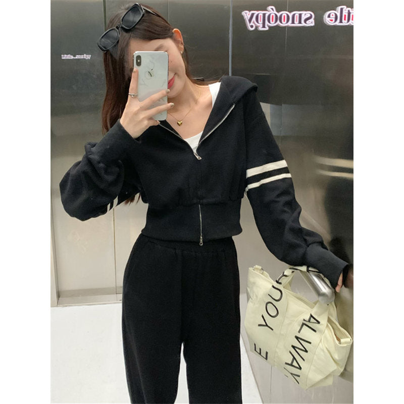 Damen Sportliches Hoodie- und Jogginghosen-Set mit sportivem Reißverschluss und weitem Schnitt Drune