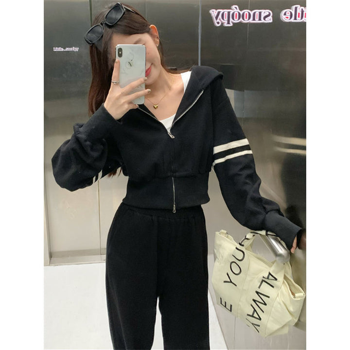 Damen Sportliches Hoodie- und Jogginghosen-Set mit sportivem Reißverschluss und weitem Schnitt Drune