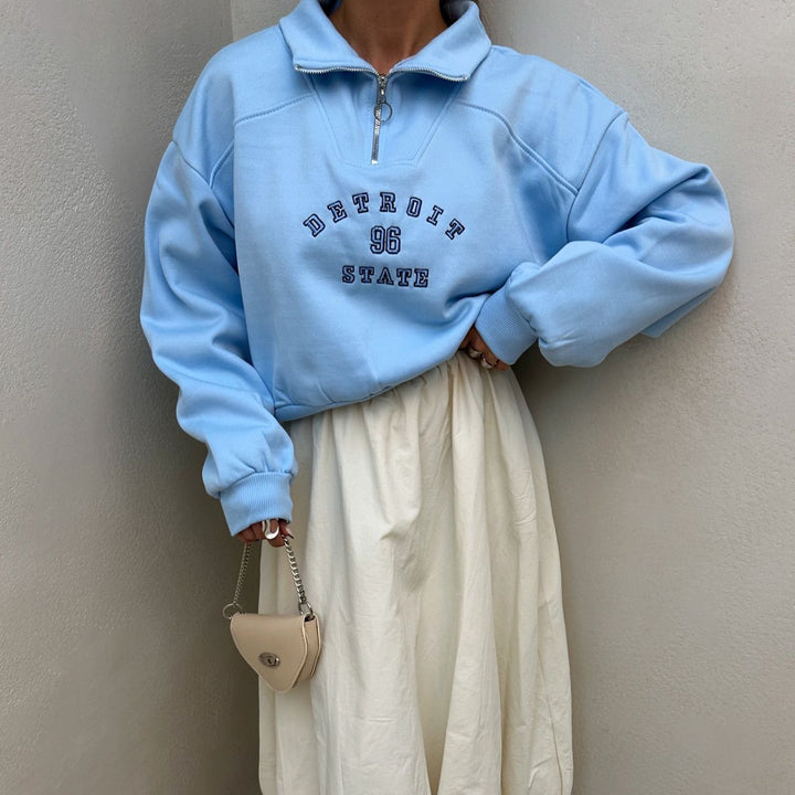 Damen Sweatshirt mit stylischem Stehkragen und Vintage-Print Drune