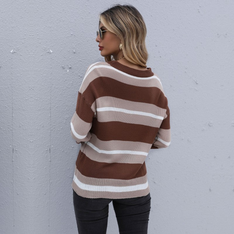 Damen gestreifter Strickpullover Drune