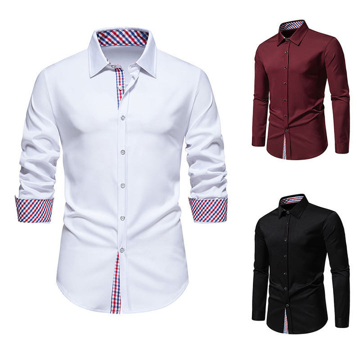 Herren elegantes Langarmhemd mit modernen Karodetails Drune