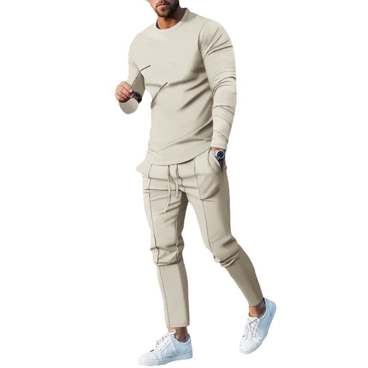 Herren nan eng anliegendes Langarmshirt aus Baumwollstretch mit Rundhalsausschnitt und körperbetonter Passform Drune