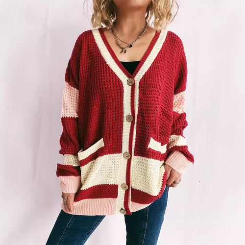 Damen Strickjacke mit modernen Streifenmustern und praktischen Taschen Drune