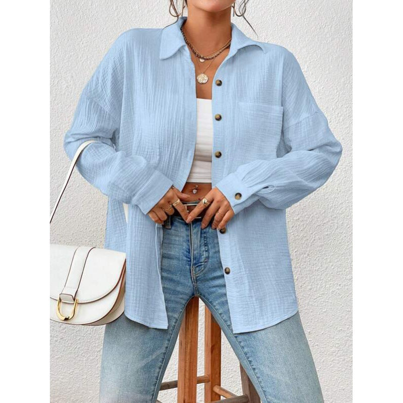 Damen lässige Overshirt-Bluse mit Knopfdetails Drune