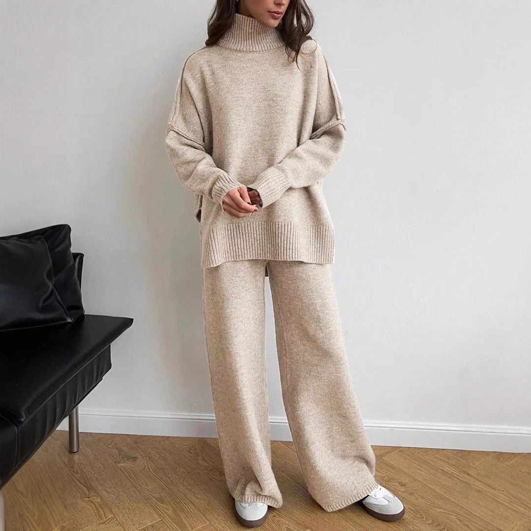 Damen entspannendes Fleece-Loungewear-Set mit hohem Kragen Drune