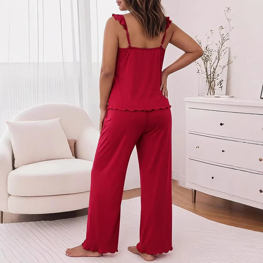 Damen Pyjama-Set mit zarten Rüschendetails und weichem Stoff Drune
