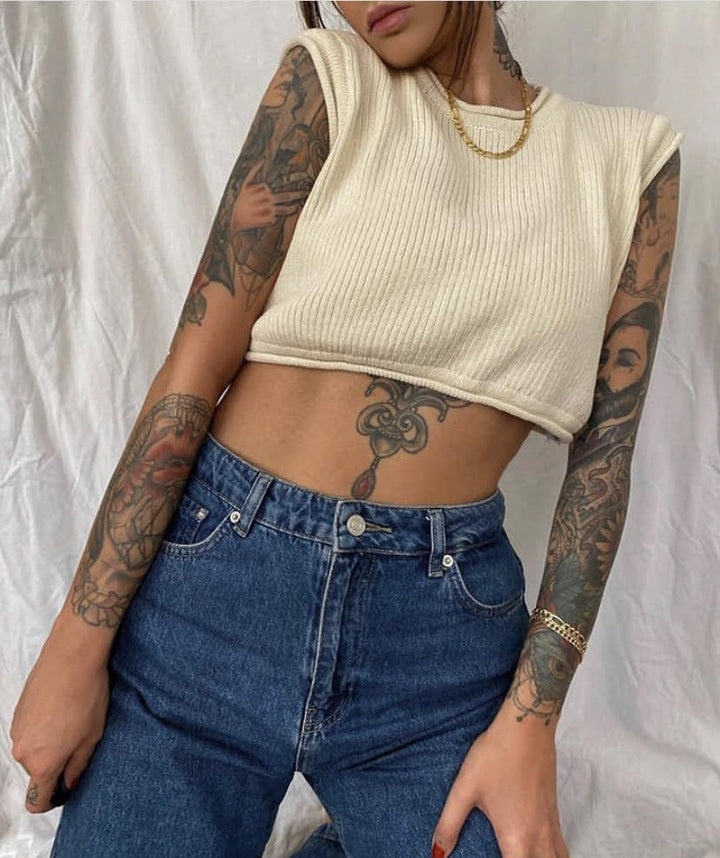 Damen cropped Rippenoberteil mit lässigem Look Drune